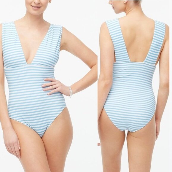 J. Crew Factory | Striped V-Neck One Piece Swimsuit | Size Extra Small - Picture 1 of 12